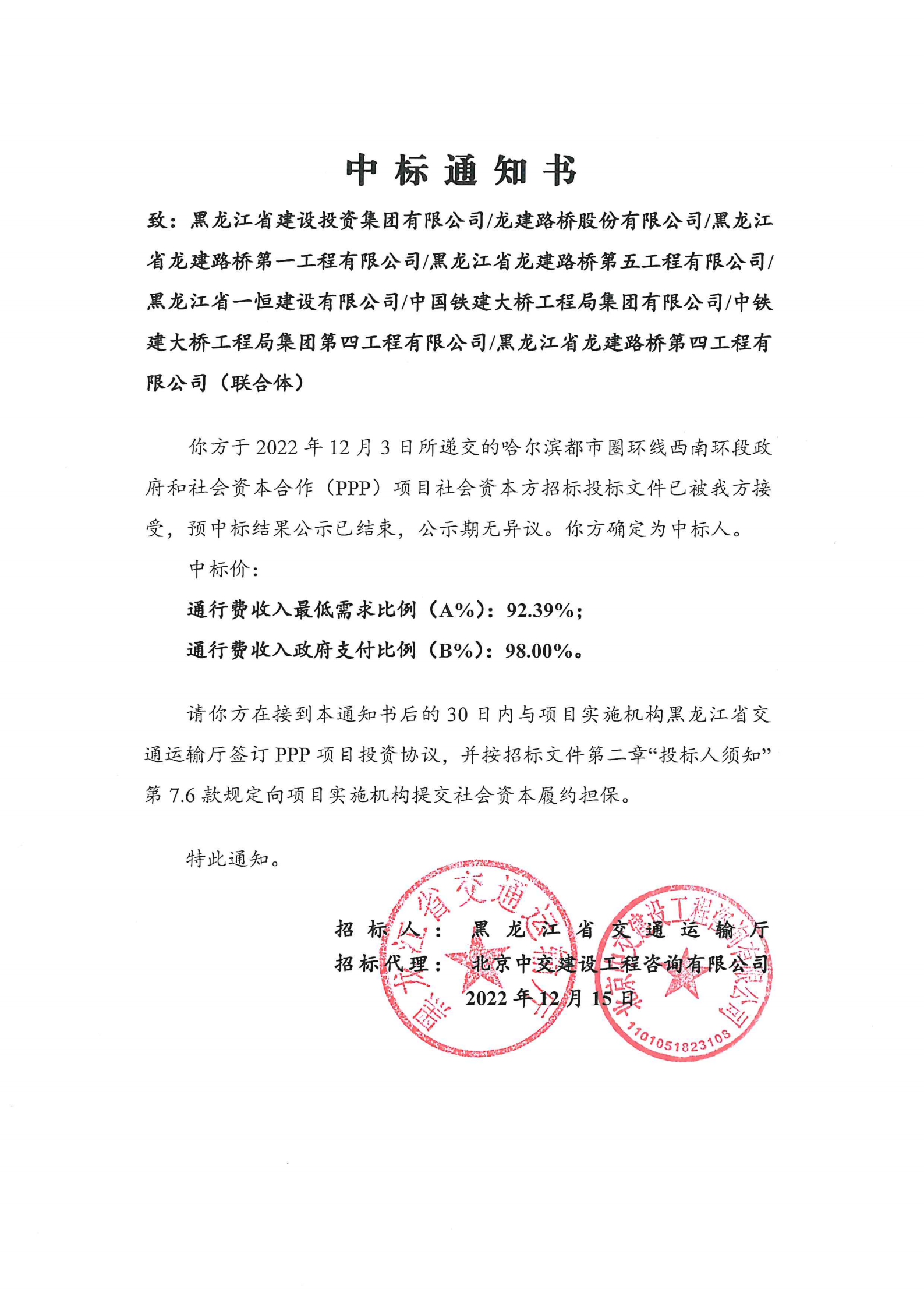 公司中标哈尔滨都市圈环线高速公路项目(图1)